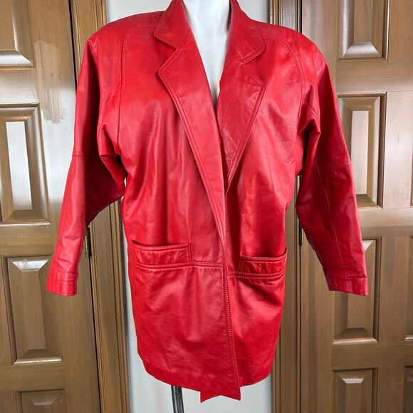 Vintage Toffs Red Leather Jacket 1980s Size small - Picture 1 of 9